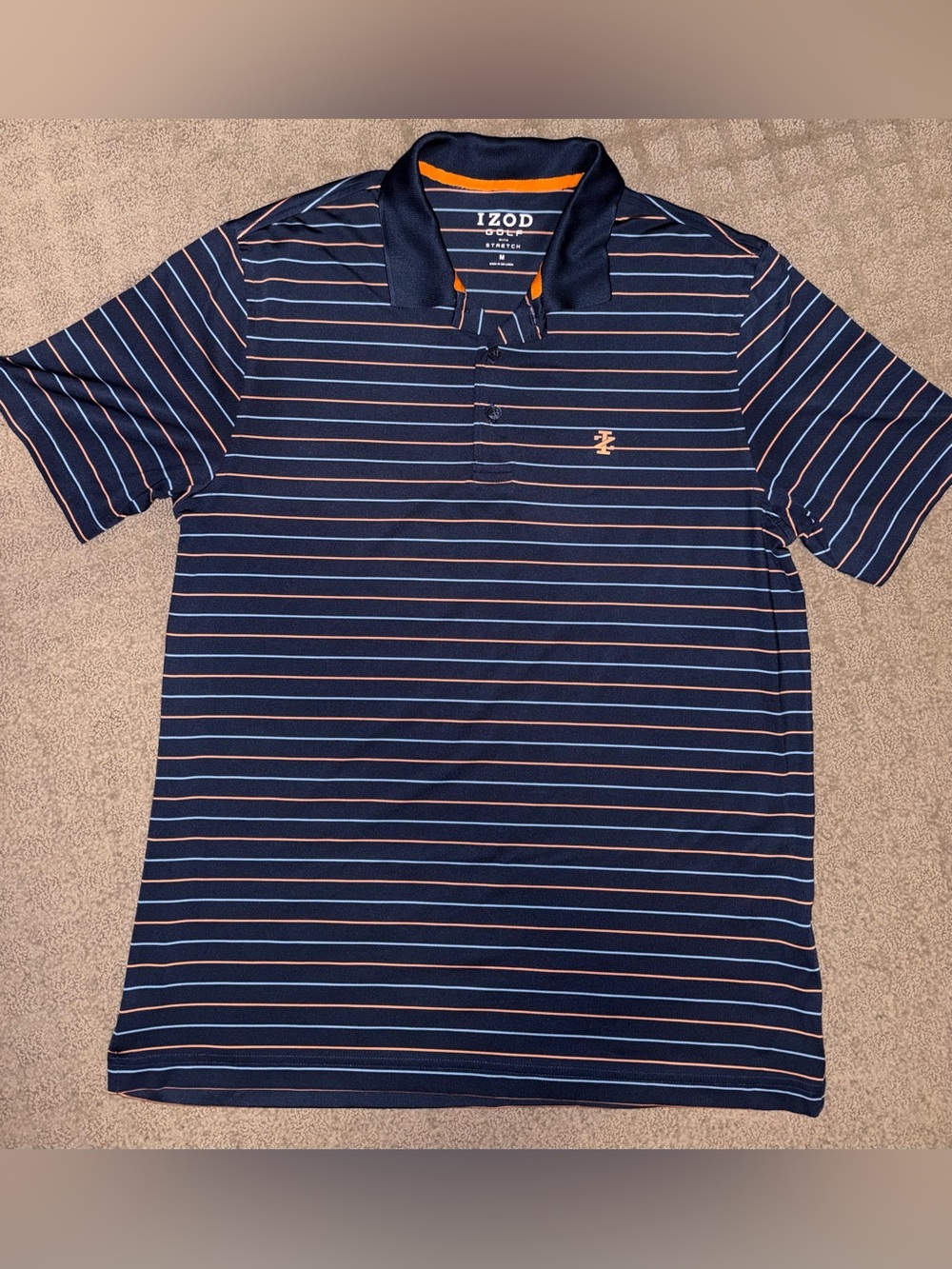 IZOD - IZOD GOLF - Navy Polo W/ Orange & Blue Stripes Golf Shirt - Men’s Size M